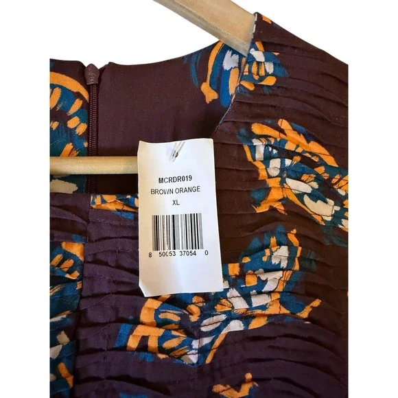 Atelier 1756 Brown Orange Butterfly Smocked Cutout Mini Cotton Dress XL NWT - Picture 7 of 13